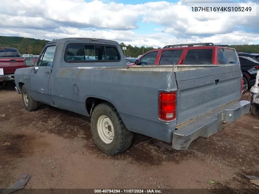 1989 Dodge D-Series D150 VIN: 1B7HE16Y4KS105249 Lot: 40794294