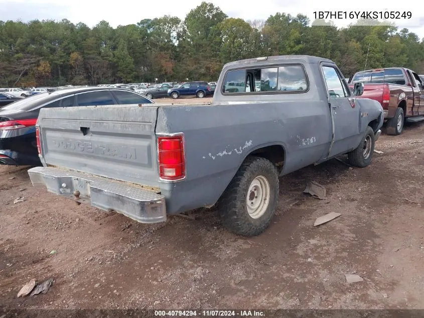 1989 Dodge D-Series D150 VIN: 1B7HE16Y4KS105249 Lot: 40794294