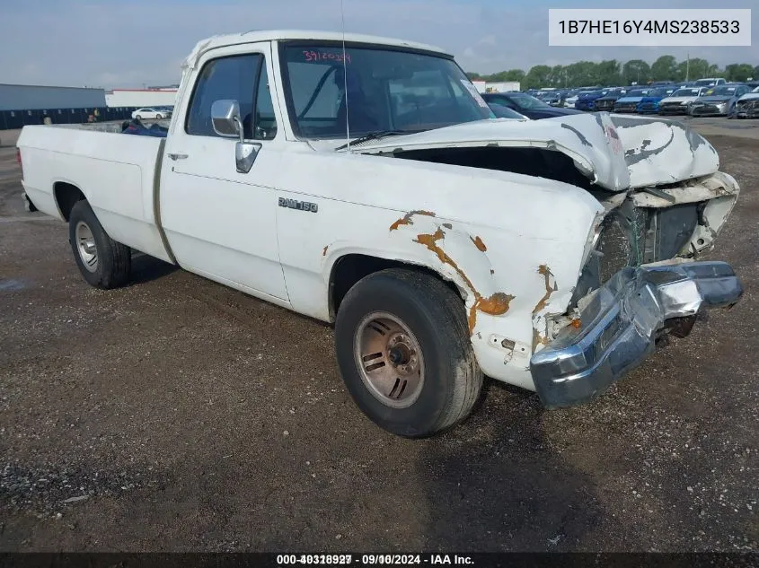 1991 Dodge D-Series D150 VIN: 1B7HE16Y4MS238533 Lot: 40318927