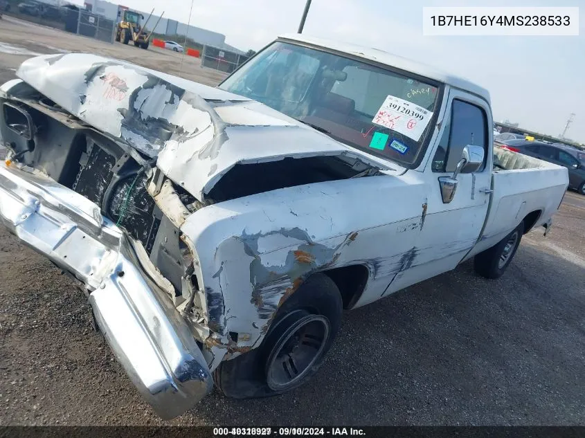 1991 Dodge D-Series D150 VIN: 1B7HE16Y4MS238533 Lot: 40318927