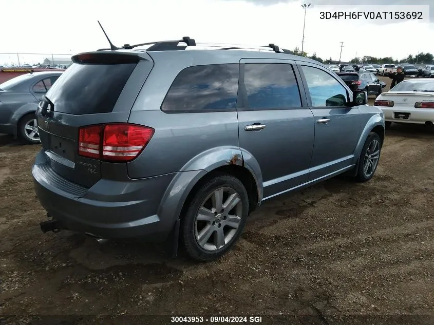 2010 Dodge Journey R/T VIN: 3D4PH6FV0AT153692 Lot: 30043953