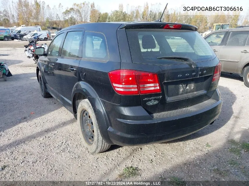 2012 Dodge Journey VIN: 3C4PDCAB6CT306616 Lot: 12127782