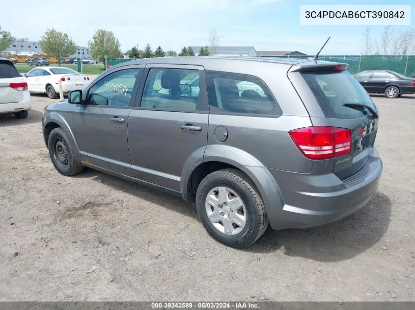 2012 Dodge Journey Se/Avp VIN: 3C4PDCAB6CT390842 Lot: 39342589