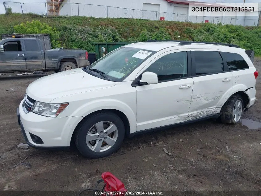 2012 Dodge Journey Sxt VIN: 3C4PDDBG6CT315851 Lot: 39782270