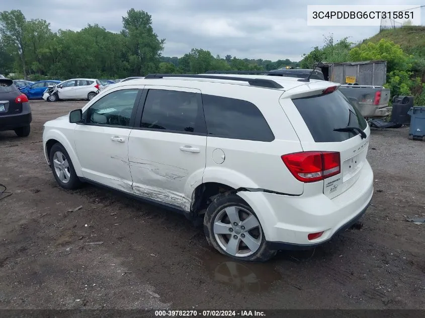 2012 Dodge Journey Sxt VIN: 3C4PDDBG6CT315851 Lot: 39782270