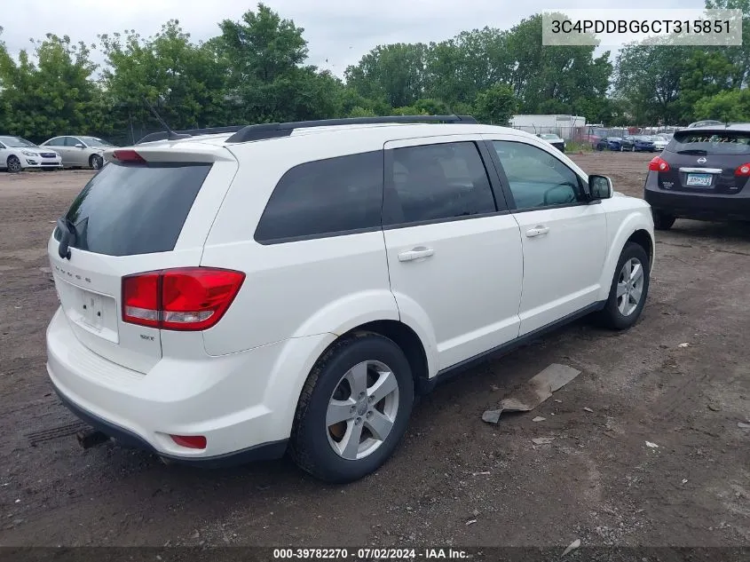 2012 Dodge Journey Sxt VIN: 3C4PDDBG6CT315851 Lot: 39782270