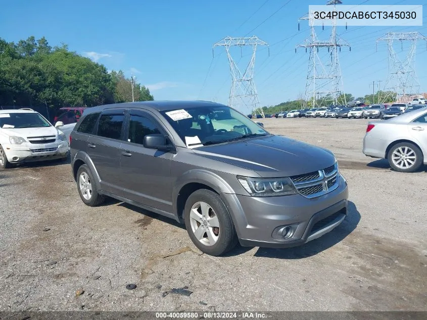 2012 Dodge Journey Se/Avp VIN: 3C4PDCAB6CT345030 Lot: 40059580