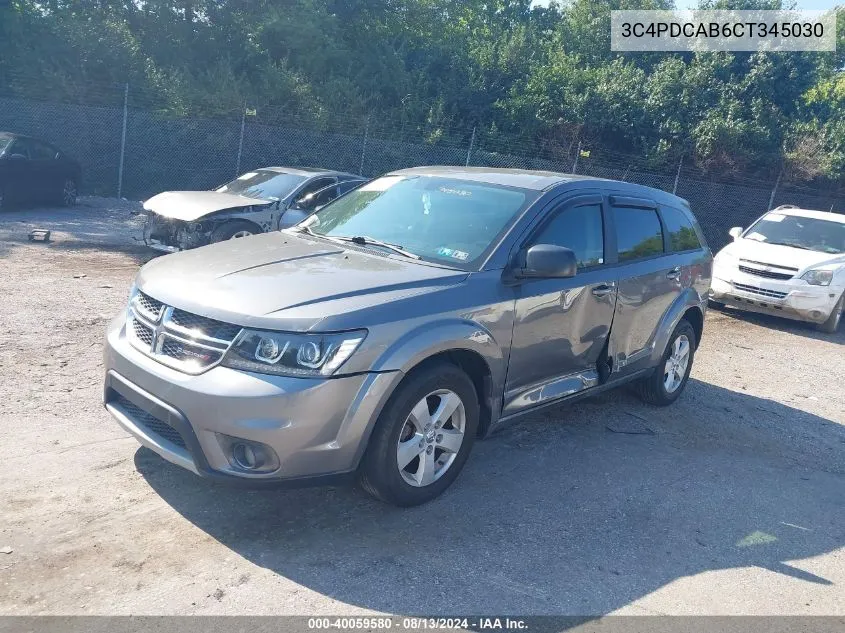 2012 Dodge Journey Se/Avp VIN: 3C4PDCAB6CT345030 Lot: 40059580