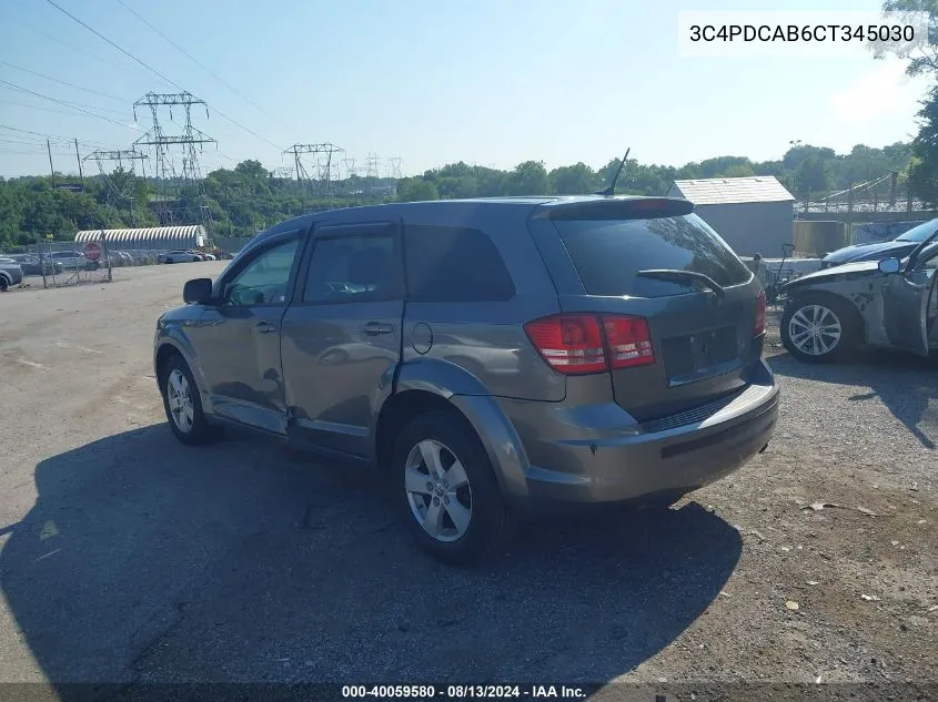 2012 Dodge Journey Se/Avp VIN: 3C4PDCAB6CT345030 Lot: 40059580