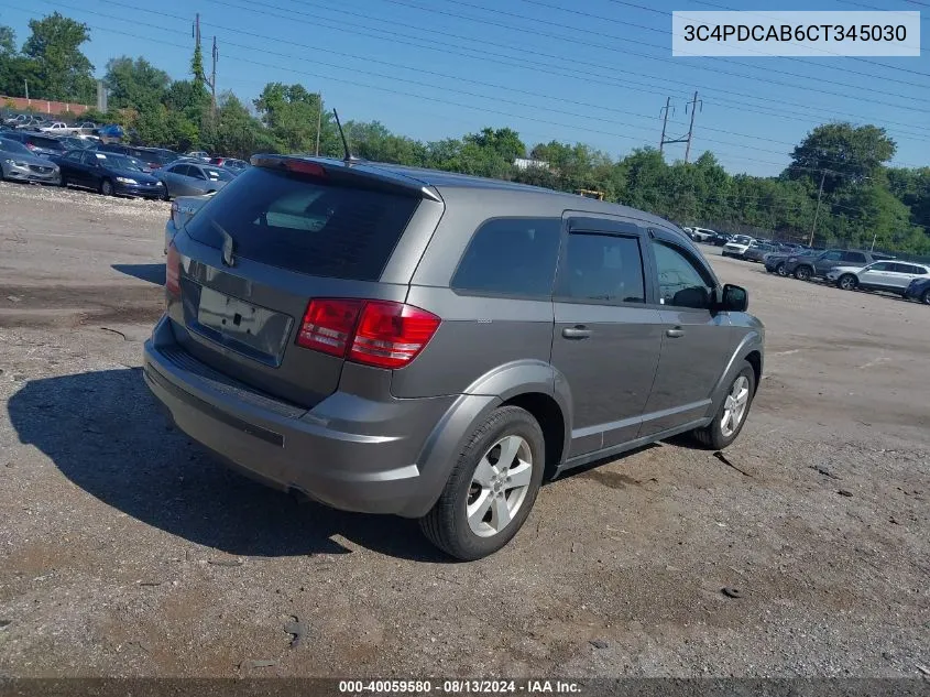 2012 Dodge Journey Se/Avp VIN: 3C4PDCAB6CT345030 Lot: 40059580