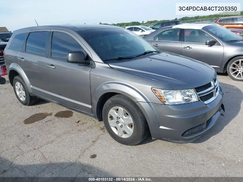 2012 Dodge Journey Se/Avp VIN: 3C4PDCAB4CT205350 Lot: 40103132