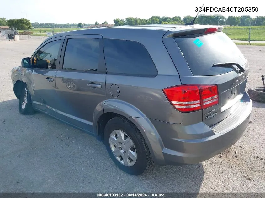 2012 Dodge Journey Se/Avp VIN: 3C4PDCAB4CT205350 Lot: 40103132