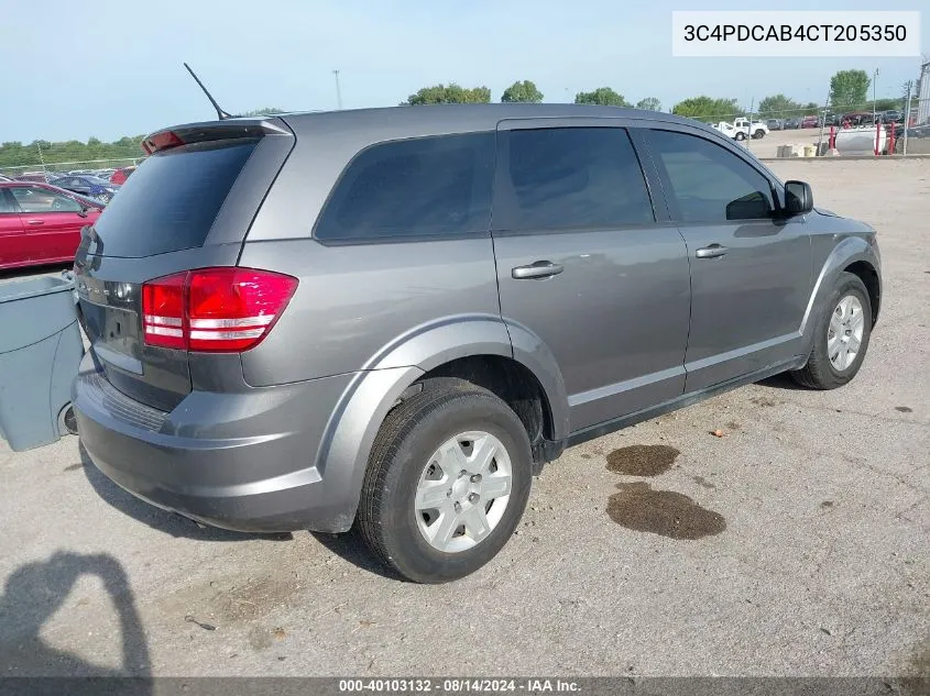 2012 Dodge Journey Se/Avp VIN: 3C4PDCAB4CT205350 Lot: 40103132