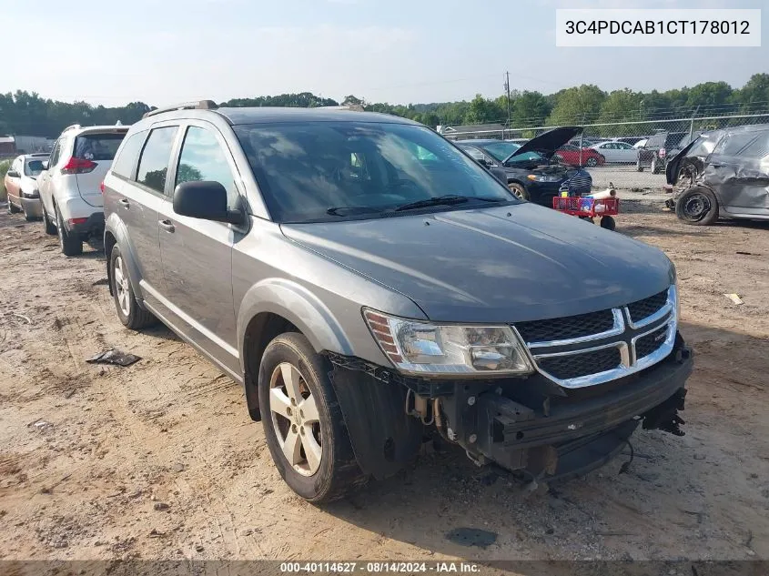 2012 Dodge Journey Se/Avp VIN: 3C4PDCAB1CT178012 Lot: 40114627