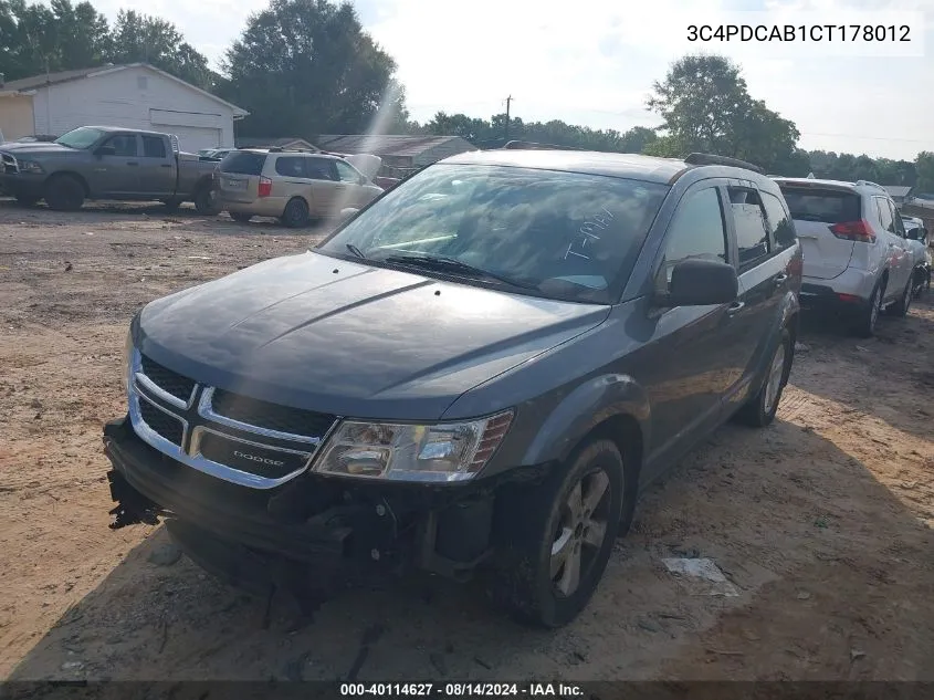 2012 Dodge Journey Se/Avp VIN: 3C4PDCAB1CT178012 Lot: 40114627