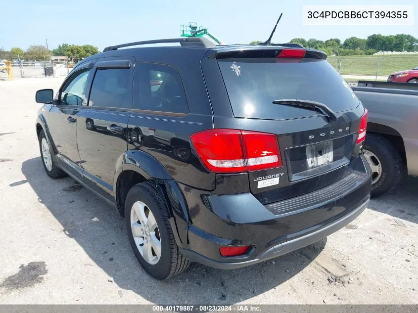 2012 Dodge Journey Sxt VIN: 3C4PDCBB6CT394355 Lot: 40179887