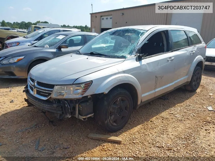 2012 Dodge Journey Se/Avp VIN: 3C4PDCABXCT203747 Lot: 40216984