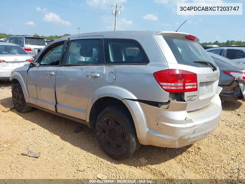 2012 Dodge Journey Se/Avp VIN: 3C4PDCABXCT203747 Lot: 40216984