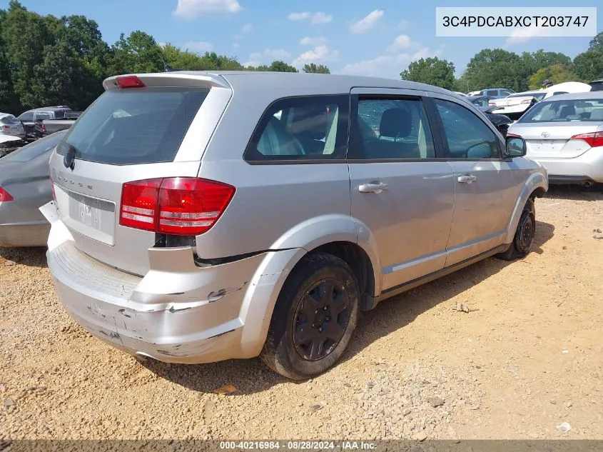 2012 Dodge Journey Se/Avp VIN: 3C4PDCABXCT203747 Lot: 40216984