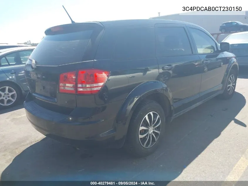 2012 Dodge Journey Se VIN: 3C4PDCAB0CT230150 Lot: 40279481