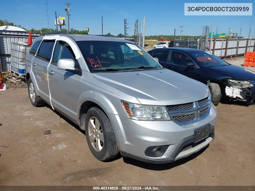 2012 Dodge Journey Sxt VIN: 3C4PDCBG0CT203959 Lot: 40314926