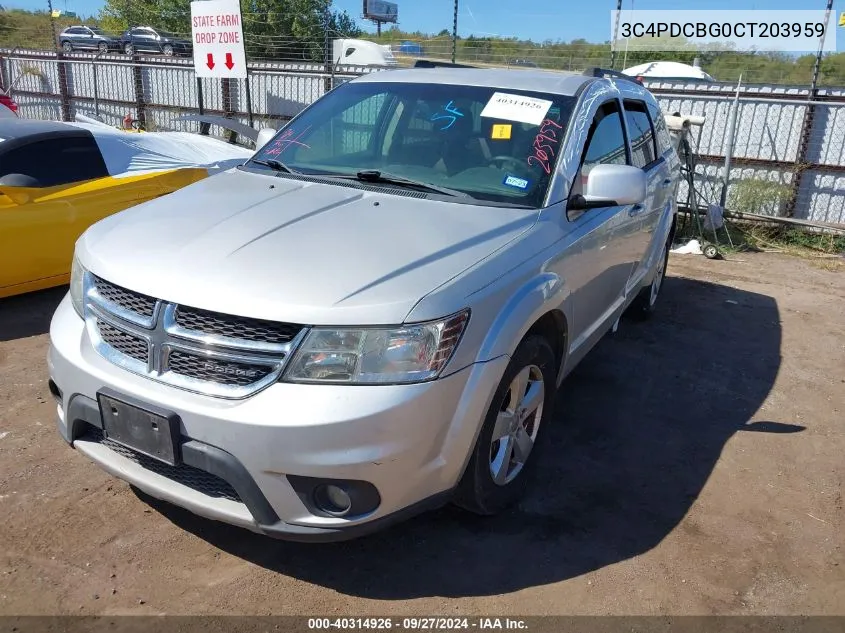 2012 Dodge Journey Sxt VIN: 3C4PDCBG0CT203959 Lot: 40314926