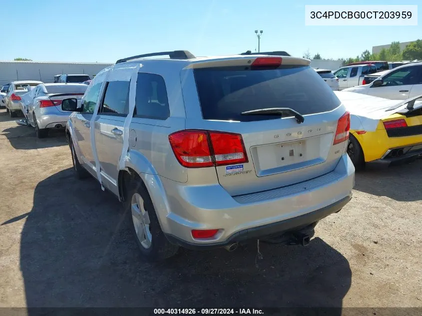 2012 Dodge Journey Sxt VIN: 3C4PDCBG0CT203959 Lot: 40314926