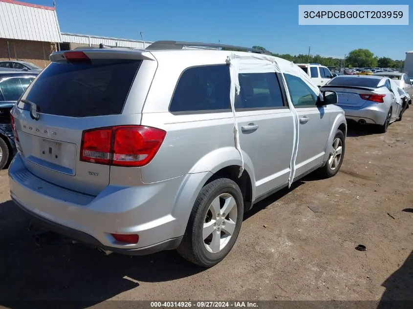 2012 Dodge Journey Sxt VIN: 3C4PDCBG0CT203959 Lot: 40314926