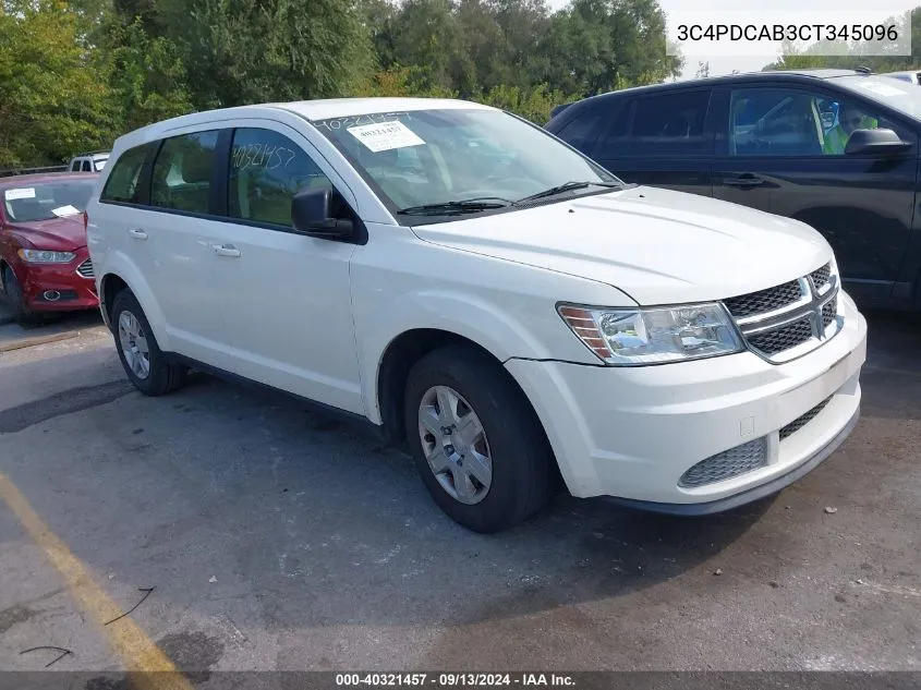 2012 Dodge Journey Se/Avp VIN: 3C4PDCAB3CT345096 Lot: 40321457