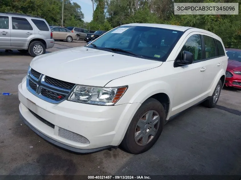 2012 Dodge Journey Se/Avp VIN: 3C4PDCAB3CT345096 Lot: 40321457