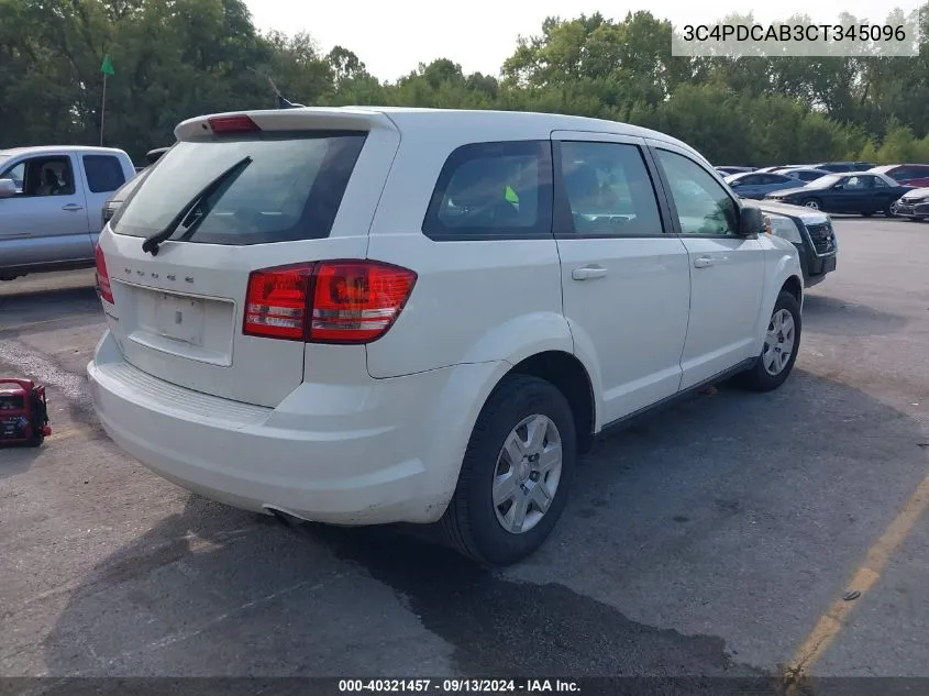 2012 Dodge Journey Se/Avp VIN: 3C4PDCAB3CT345096 Lot: 40321457