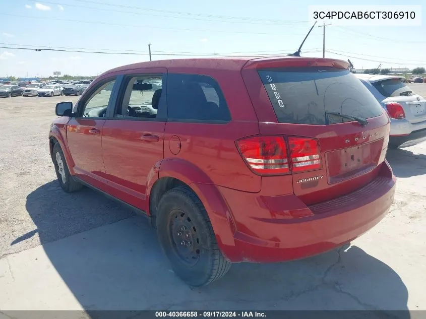 2012 Dodge Journey Se/Avp VIN: 3C4PDCAB6CT306910 Lot: 40366658