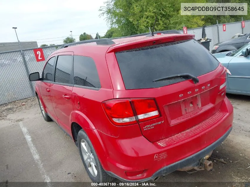 2012 Dodge Journey Sxt VIN: 3C4PDDBG9CT358645 Lot: 40367180