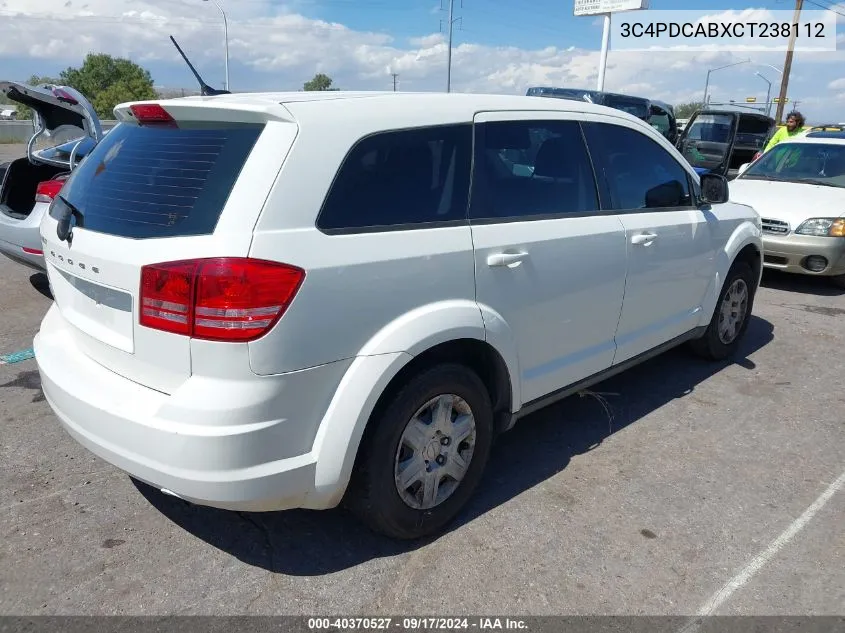 2012 Dodge Journey Se/Avp VIN: 3C4PDCABXCT238112 Lot: 40370527