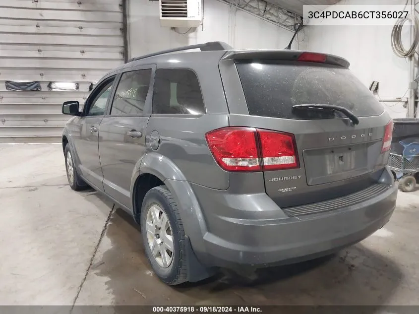 2012 Dodge Journey Se/Avp VIN: 3C4PDCAB6CT356027 Lot: 40375918