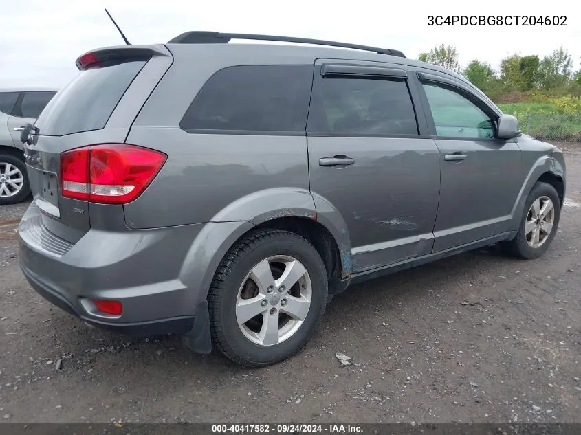 2012 Dodge Journey Sxt VIN: 3C4PDCBG8CT204602 Lot: 40417582