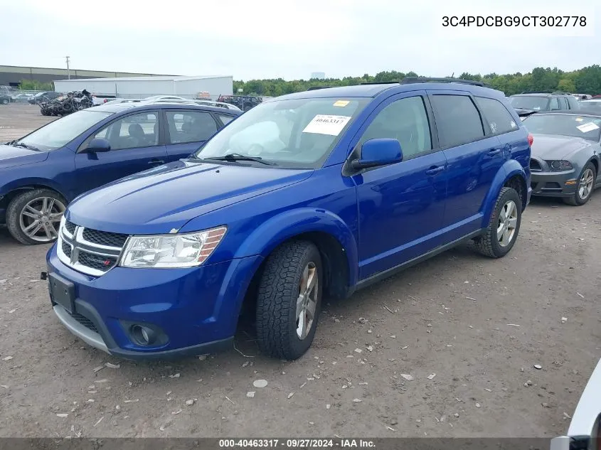 2012 Dodge Journey Sxt VIN: 3C4PDCBG9CT302778 Lot: 40463317