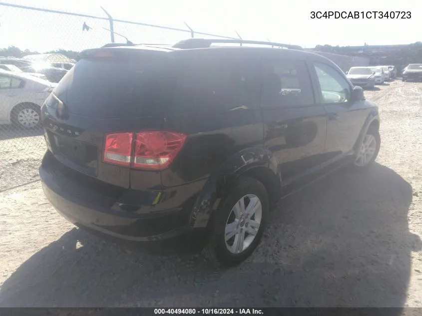 2012 Dodge Journey Se/Avp VIN: 3C4PDCAB1CT340723 Lot: 40494080