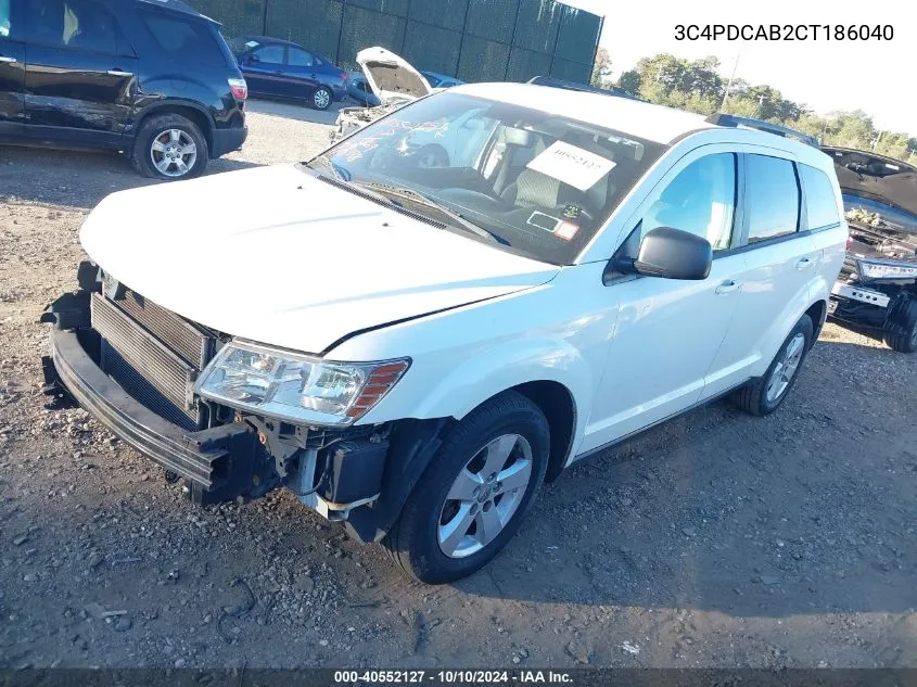 2012 Dodge Journey Se/Avp VIN: 3C4PDCAB2CT186040 Lot: 40552127