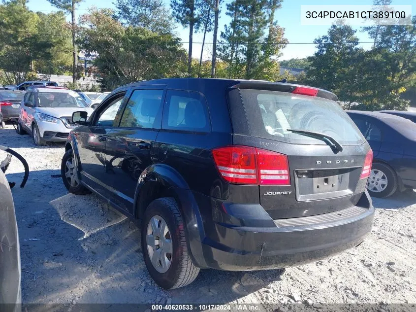 2012 Dodge Journey Se/Avp VIN: 3C4PDCAB1CT389100 Lot: 40620533