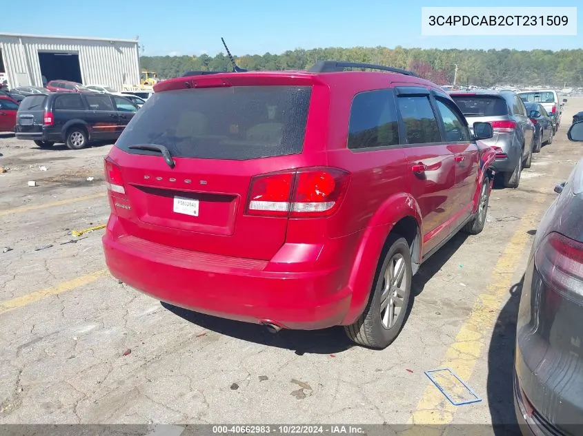 2012 Dodge Journey Se/Avp VIN: 3C4PDCAB2CT231509 Lot: 40662983