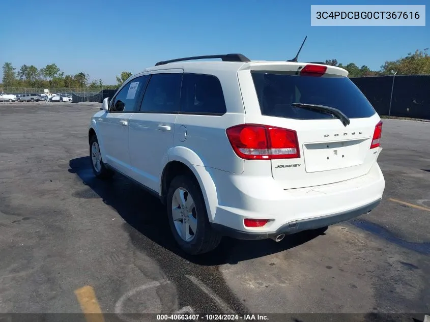 2012 Dodge Journey Sxt VIN: 3C4PDCBG0CT367616 Lot: 40663407