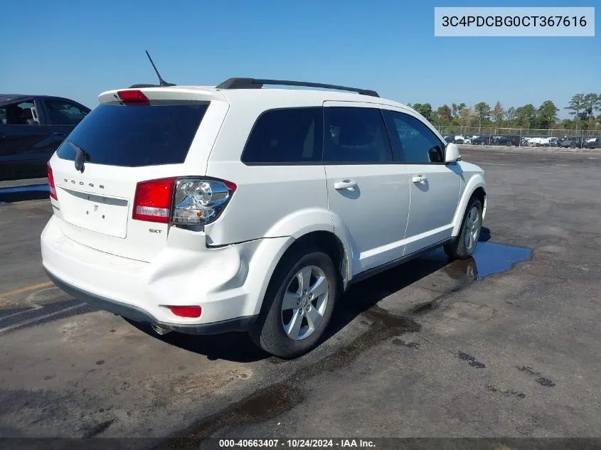 2012 Dodge Journey Sxt VIN: 3C4PDCBG0CT367616 Lot: 40663407