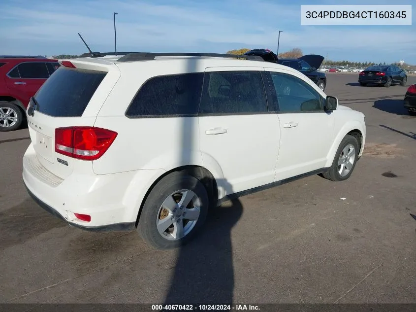 2012 Dodge Journey Sxt VIN: 3C4PDDBG4CT160345 Lot: 40670422