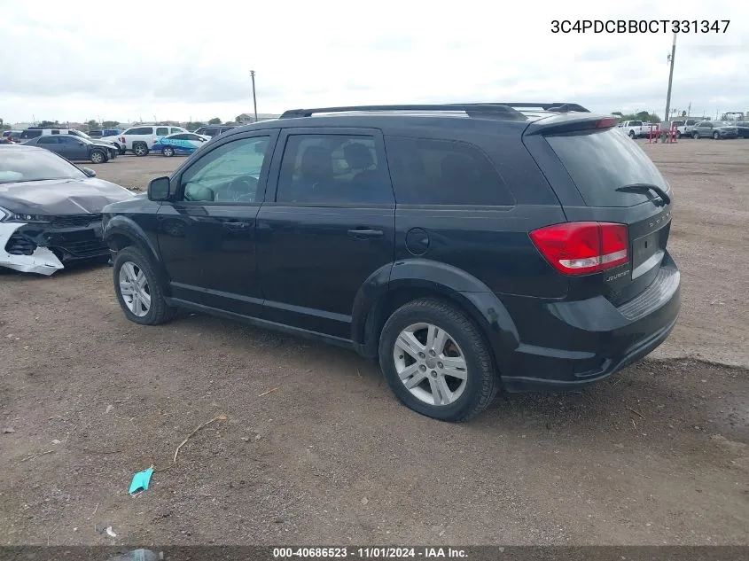 2012 Dodge Journey Sxt VIN: 3C4PDCBB0CT331347 Lot: 40686523