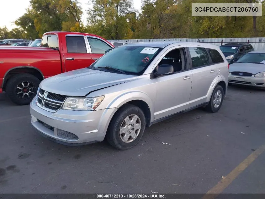 2012 Dodge Journey Se/Avp VIN: 3C4PDCAB6CT206760 Lot: 40712210