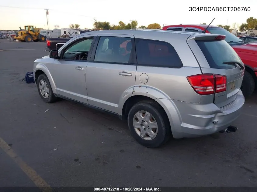 2012 Dodge Journey Se/Avp VIN: 3C4PDCAB6CT206760 Lot: 40712210