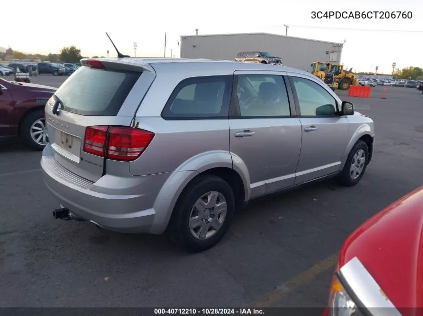 2012 Dodge Journey Se/Avp VIN: 3C4PDCAB6CT206760 Lot: 40712210