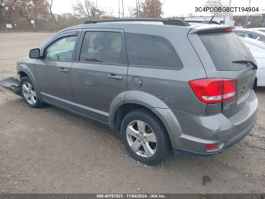 2012 Dodge Journey Sxt VIN: 3C4PDDBG8CT194904 Lot: 40767823