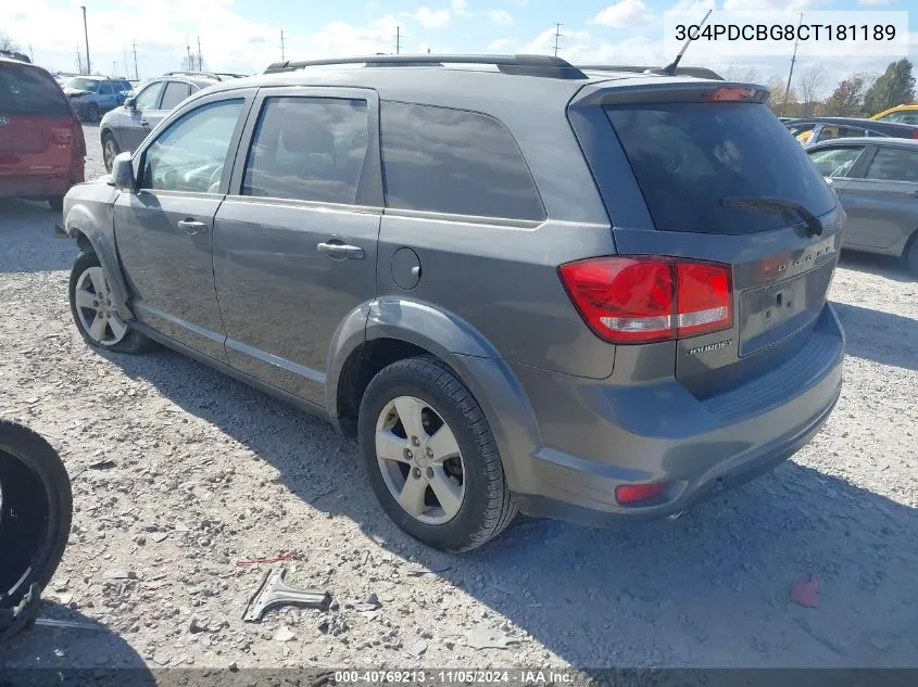 2012 Dodge Journey Sxt VIN: 3C4PDCBG8CT181189 Lot: 40769213